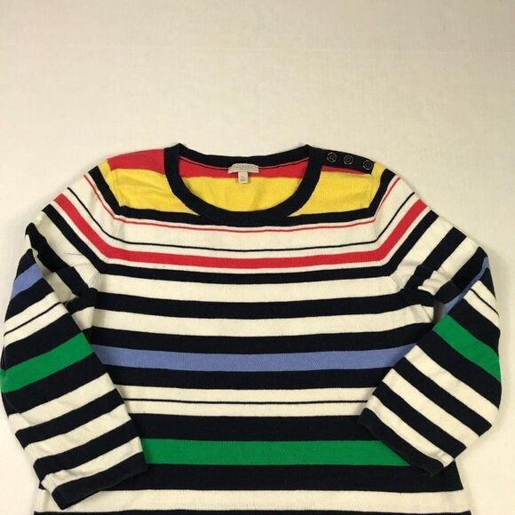 Talbots Cotton Nautical Sweater Striped 3/4 Sleeve Crew Neck Pullover PM Petites - Picture 3 of 11